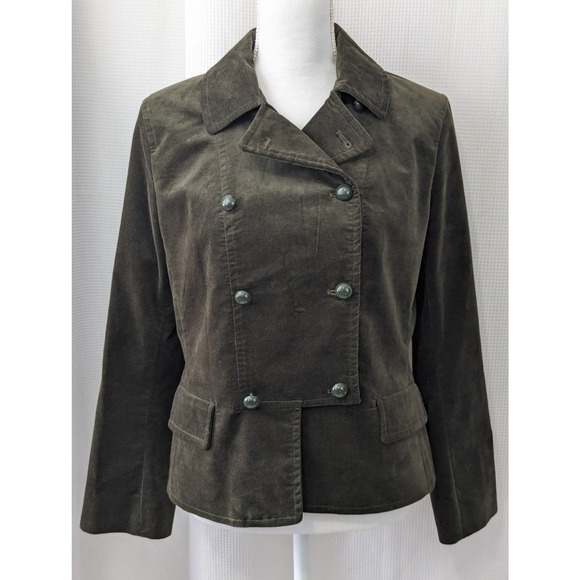 NWOT! TALBOTS PETITES! SAGE GREEN VELVET DOUBLE BREASTED, PEPLUM JACKET! SZ 12P - Picture 2 of 8